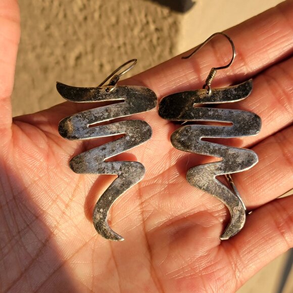 Vintage 925 sterling silver handmade MEXICO modernist swirl zig zag squiggle - Picture 8 of 14